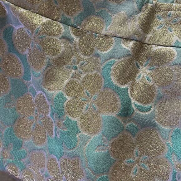 Antonio Melanie Metallic Pencil Skirt Women’s Size 0 Teal Gold Floral Brocade - Picture 8 of 9